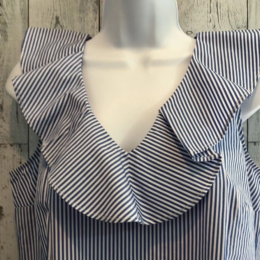 J.Crew Ruffled V-Neck Stripe Sleeveless Top 2 - Picture 3 of 11
